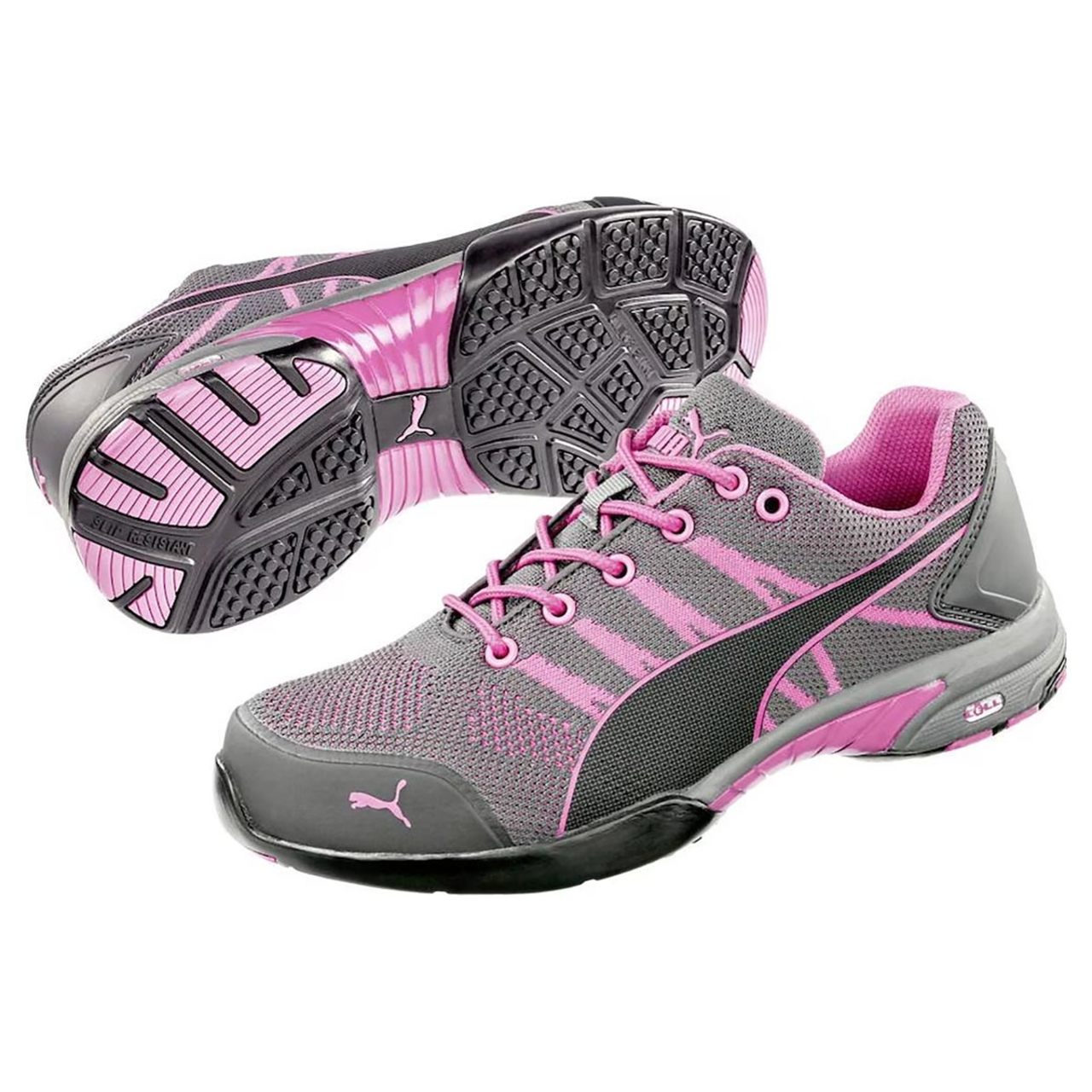 Puma Safety Women's Celerity Knit Low SD Steel Toe Knit Shoes, 642915, Gray/Pink