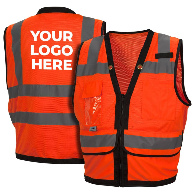 Custom Pyramex RVZ28 Type R Class 2 Hi-Vis Black Trim Mesh Safety Vest