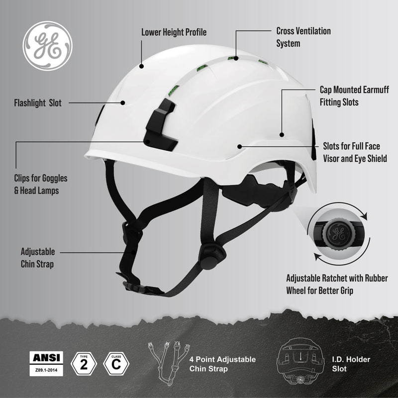 electronic football helmet General Electric Type 2 Vented Safety Helmet, GH500W, White
