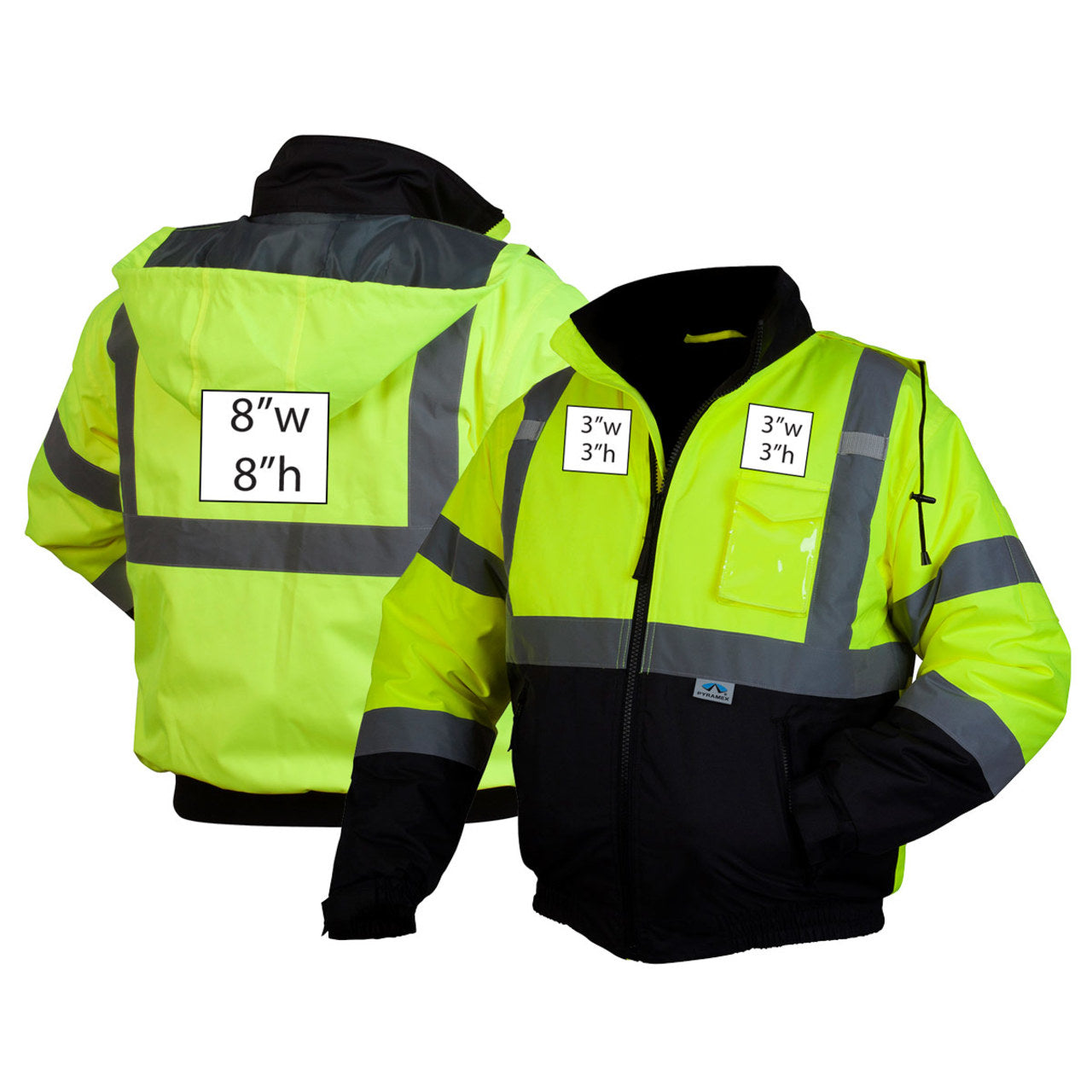 Custom Pyramex RJ32 Type R Class 3 Hi-Vis Waterproof Quilt Lined Jacket, Hi-Vis Lime Green