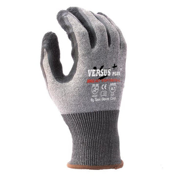 TASK Versus Plus 18G ANSI A7 Cut Resistant Crinkle Latex Coated Gloves, Gray - VSP78670