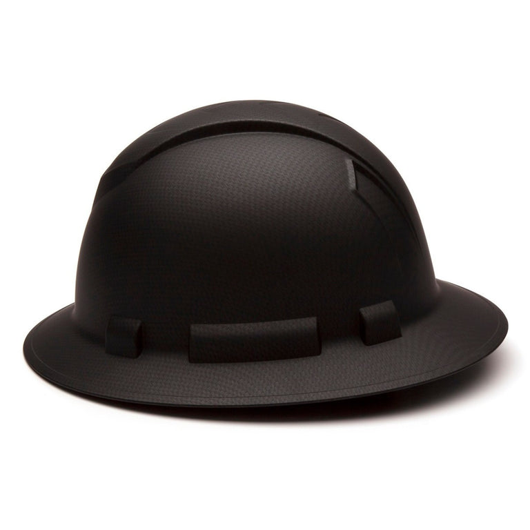 Pyramex Ridgeline Full Brim Hard Hat 4-Point Ratchet Suspension, HP54117, Black Graphite