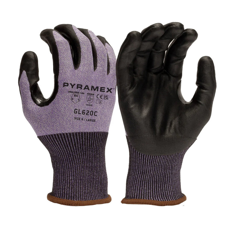 Pyramex GL620C A4 Cut Micro-Foam Nitrile Dipped Gloves, Gray/Black