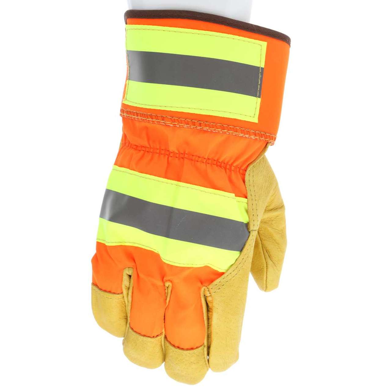 Hi-Vis Reflective Insulated Fleece Lined Leather Palm Work Gloves, 19251