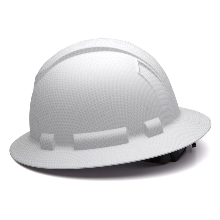 Pyramex Ridgeline Full Brim Hard Hat 4-Point Ratchet Suspension, HP54116, Matte-White Graphite