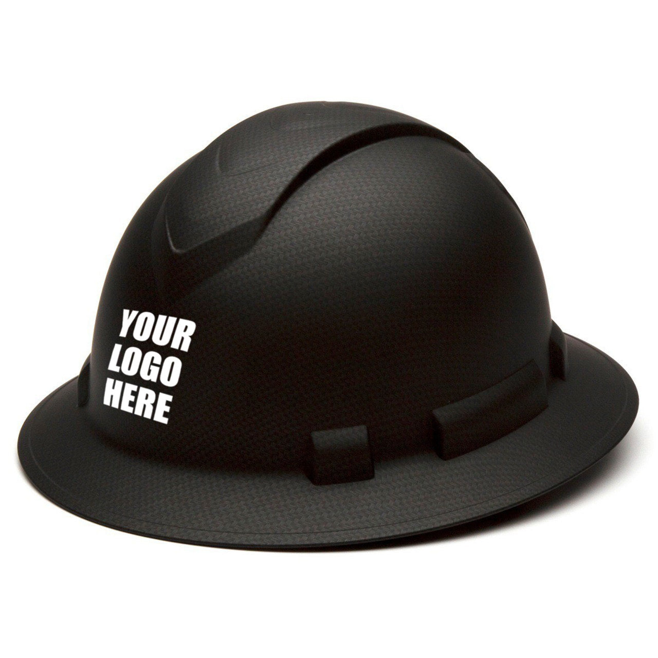 Custom Pyramex Ridgeline Vented Full Brim Hard Hat, 4-Point Ratchet Suspension, Matte Black Graphite