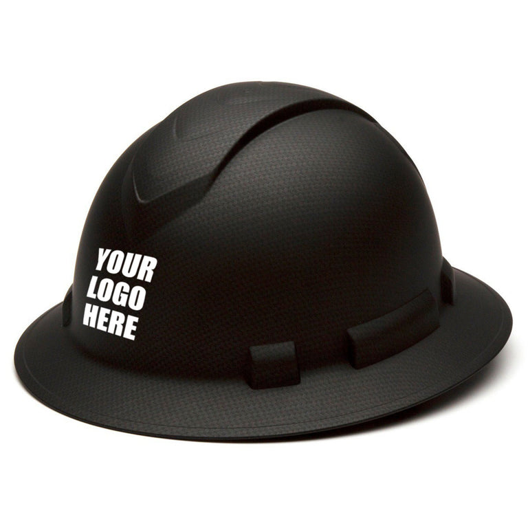 Custom Pyramex Ridgeline Vented Full Brim Hard Hat, 4-Point Ratchet Suspension, Matte Black Graphite