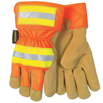 MCR Safety 19251 Hi-Vis Luminator Insulated Fleece Lined Leather Palm Work Gloves