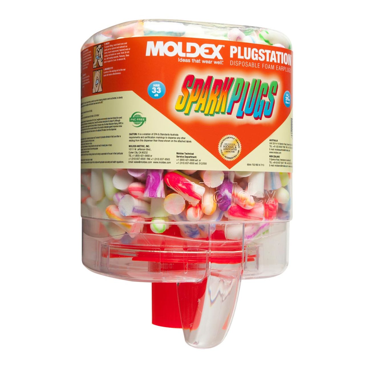Moldex SparkPlugs PlugStation Disposable Earplug Dispenser NRR 33dB, USA MADE, 222200591, 250 Pair, Multi-Colored