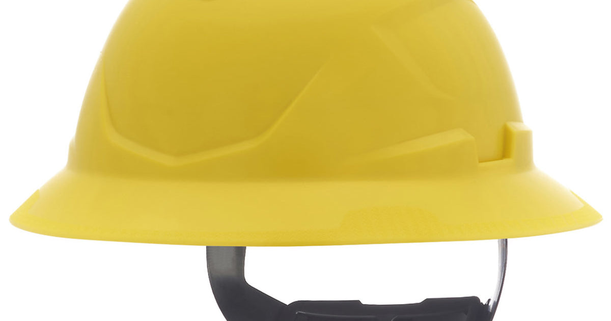MSA V-Gard Full-Brim Hard Hat – Hi-Viz Yellow-Green, Fas-Trac Ratchet Suspension, Slotted, ANSI/CSA Certified