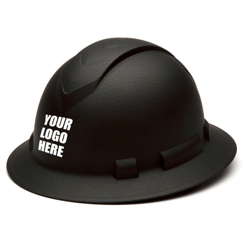 Custom Pyramex Ridgeline Vented Full Brim Hard Hat, 4-Point Ratchet Suspension, Matte Black Graphite