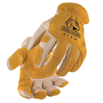 Black Stallion 97SW Leather Palm Driver Gloves w/Reinforced Palm, Brown/Natural