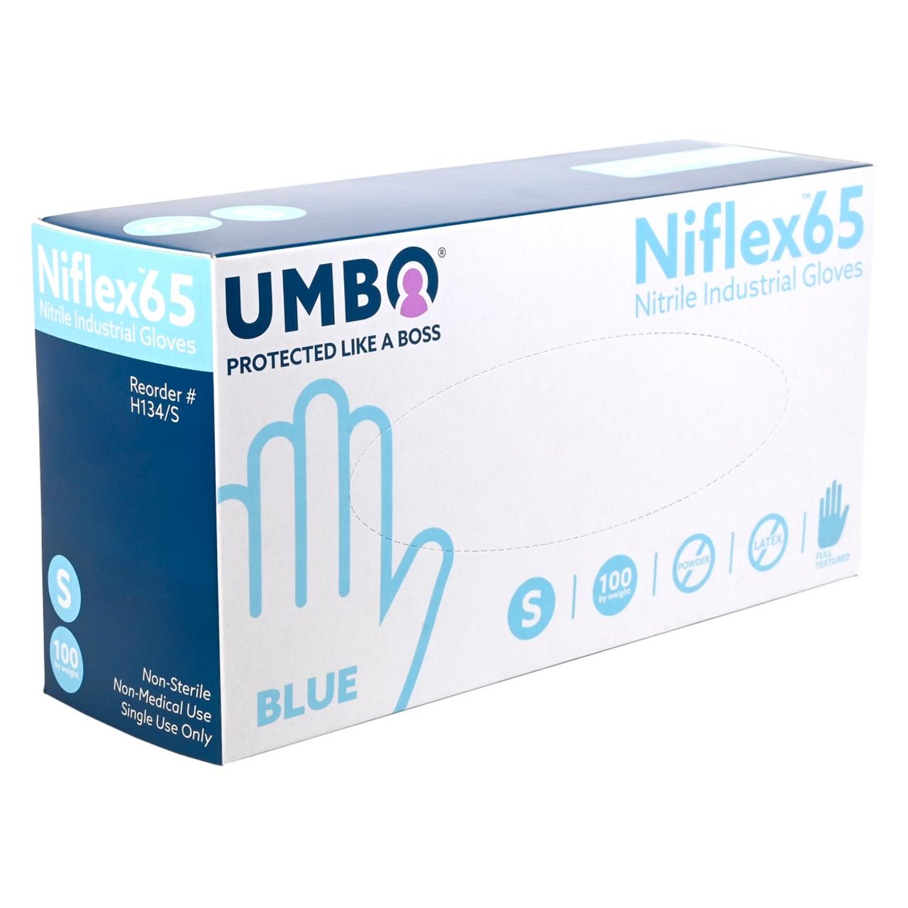 UMBO Niflex65 Nitrile Disposable Gloves, 6 mil, Blue - H134 - Box of 100