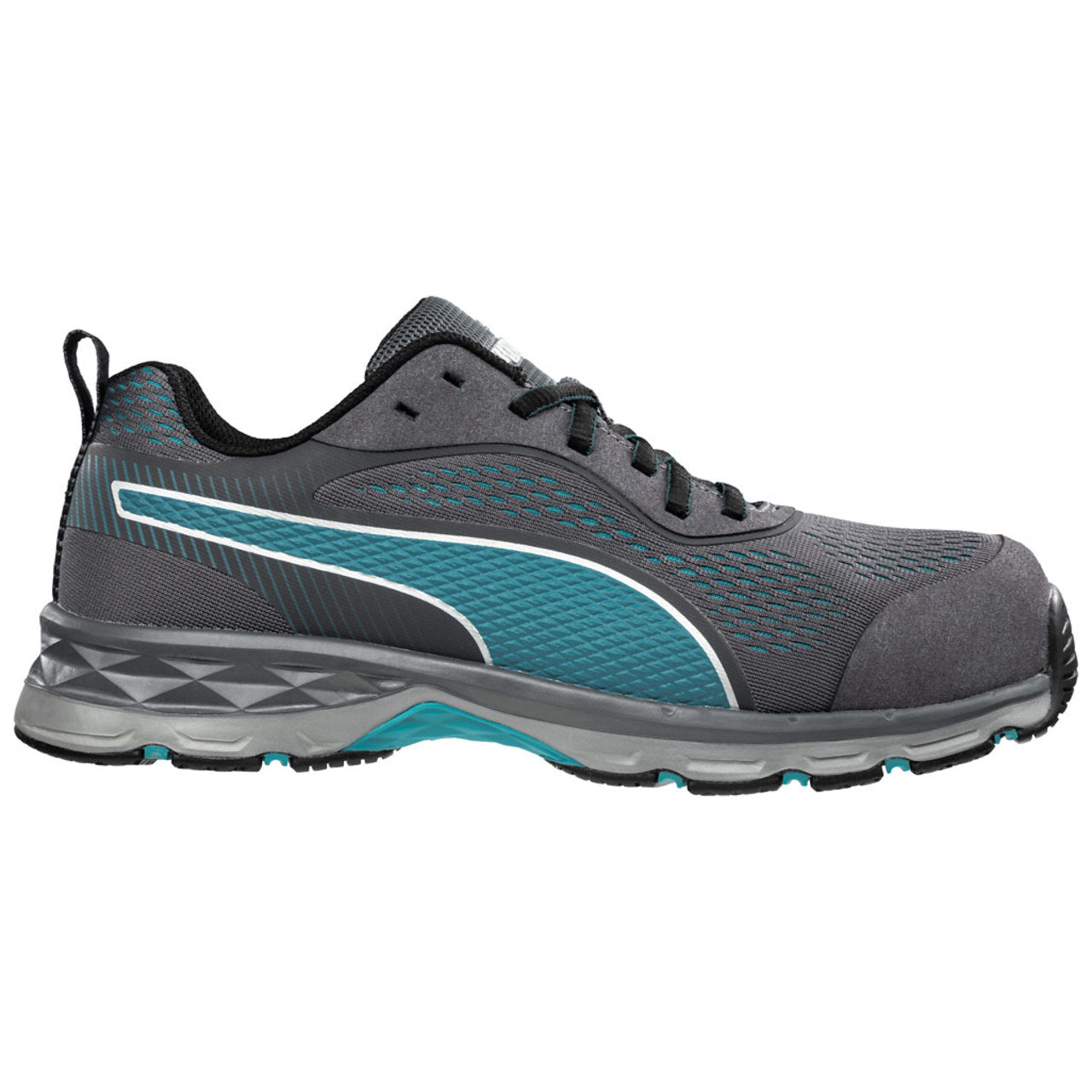 Puma Safety Women's Fuse Knit Low 2.0 Grey & Blue EH Composite Toe Shoes - 643905