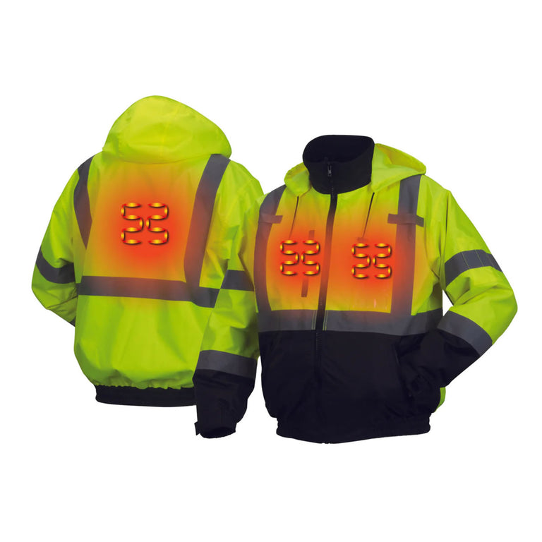 Pyramex RJ31H Type R Class 3 Hi-Vis Heated Waterproof Fleece Lined Jacket, RJ3110H