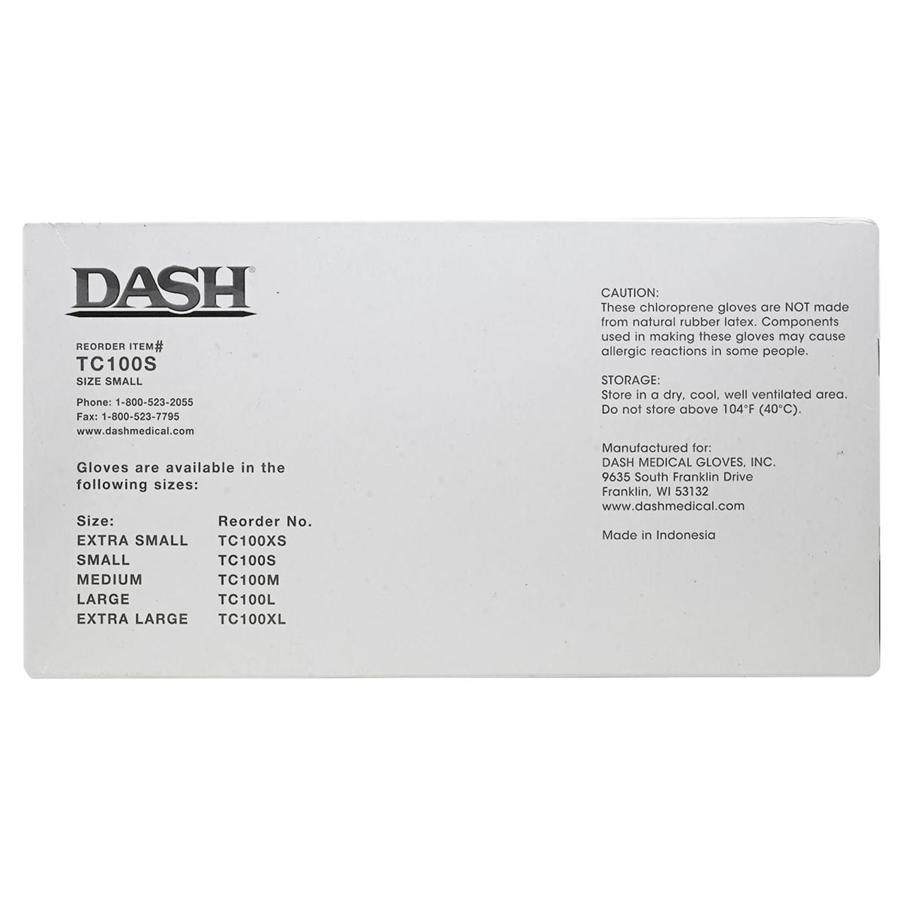 DASH True Comfort Polychloroprene Exam Grade Disposable Gloves, Green, 5.1 mil, Box of 100