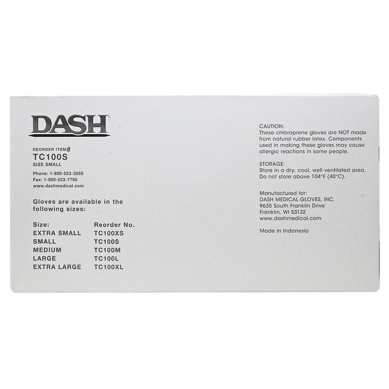 DASH True Comfort Polychloroprene Exam Grade Disposable Gloves, Green, 5.1 mil, Box of 100