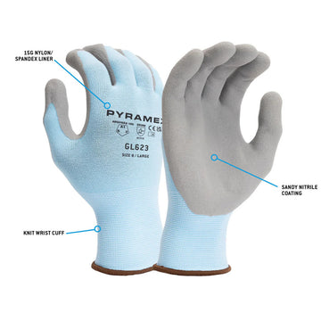 Pyramex GL623 A1 Cut Sandy Nitrile Dipped Gloves, Blue/Gray