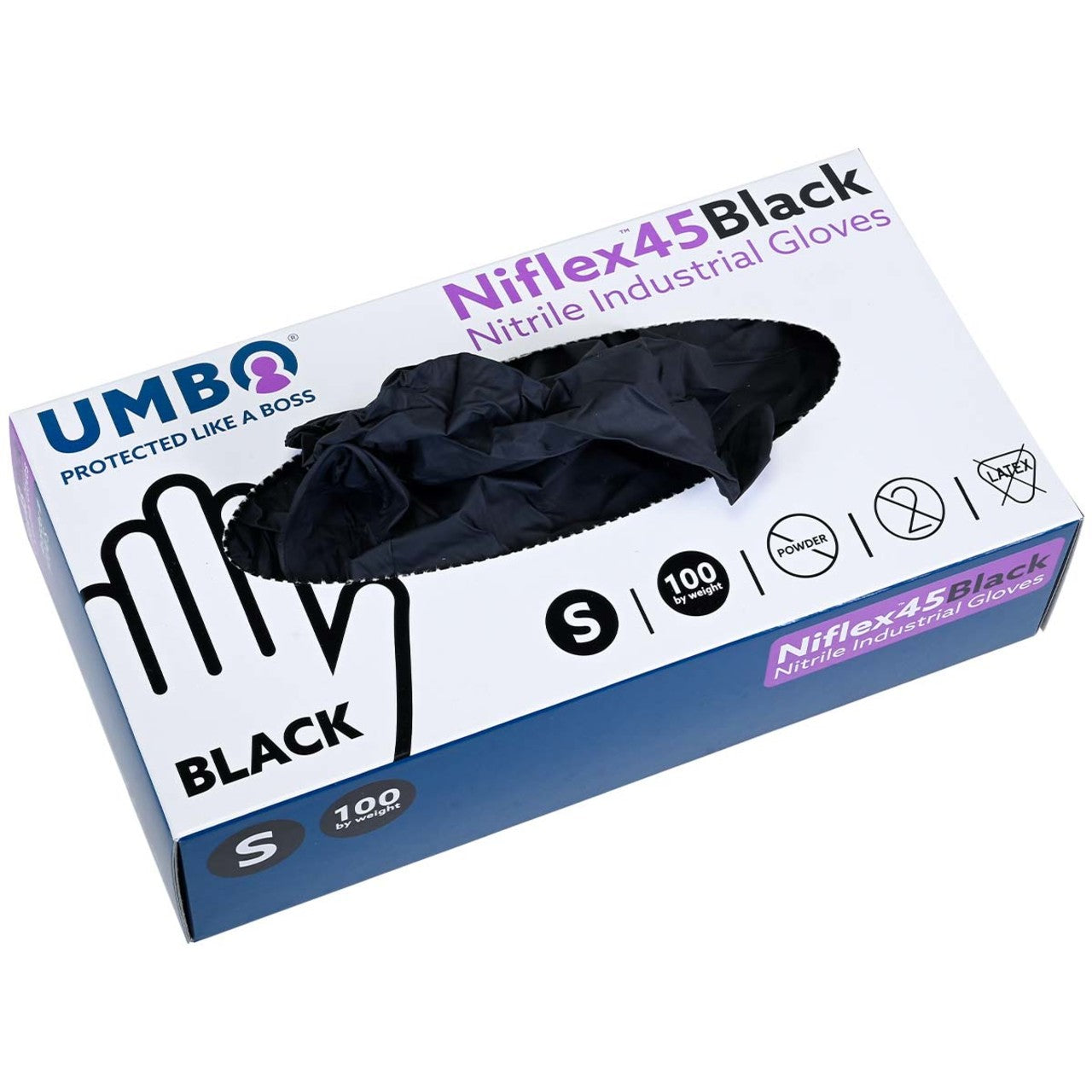 UMBO Niflex45 Nitrile Disposable Gloves, 5 mil, Black - H104 - Box of 100