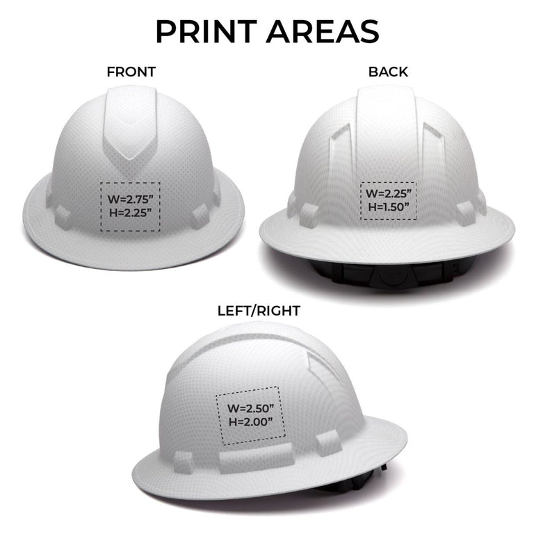 Custom Pyramex Ridgeline Full Brim Hard Hat, 4-Point Ratchet Suspension, Matte White Graphite