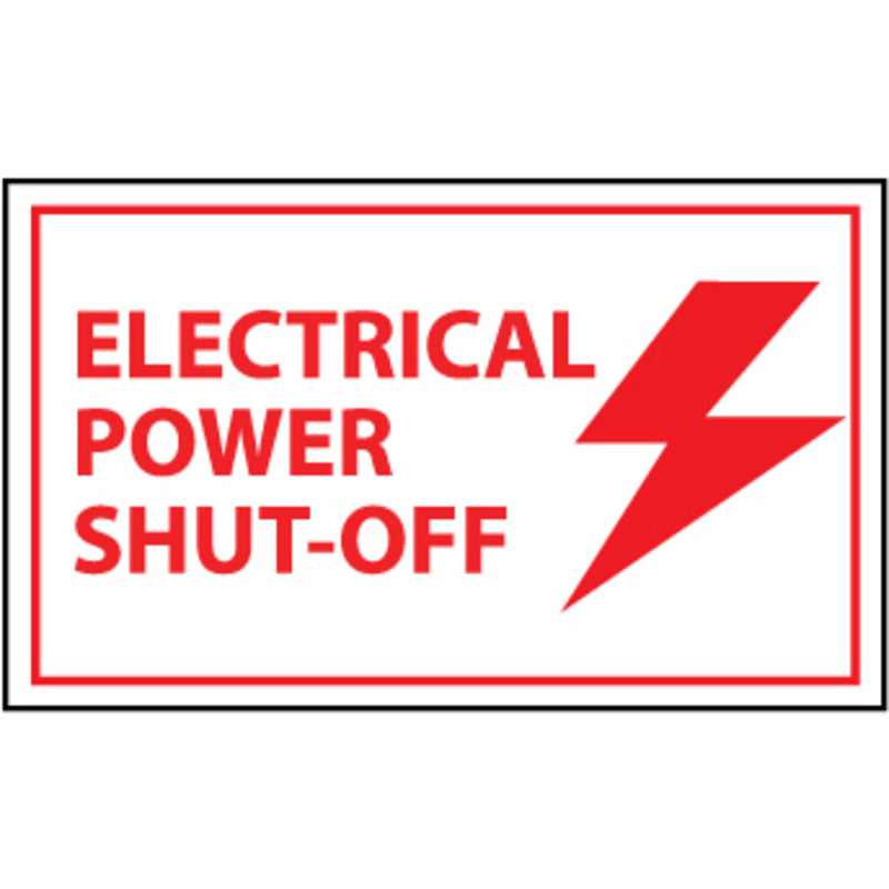 Electrical Power Shut Off, 3x5 Pressure Sensitive Vinyl Safety Label, 5 Per Package