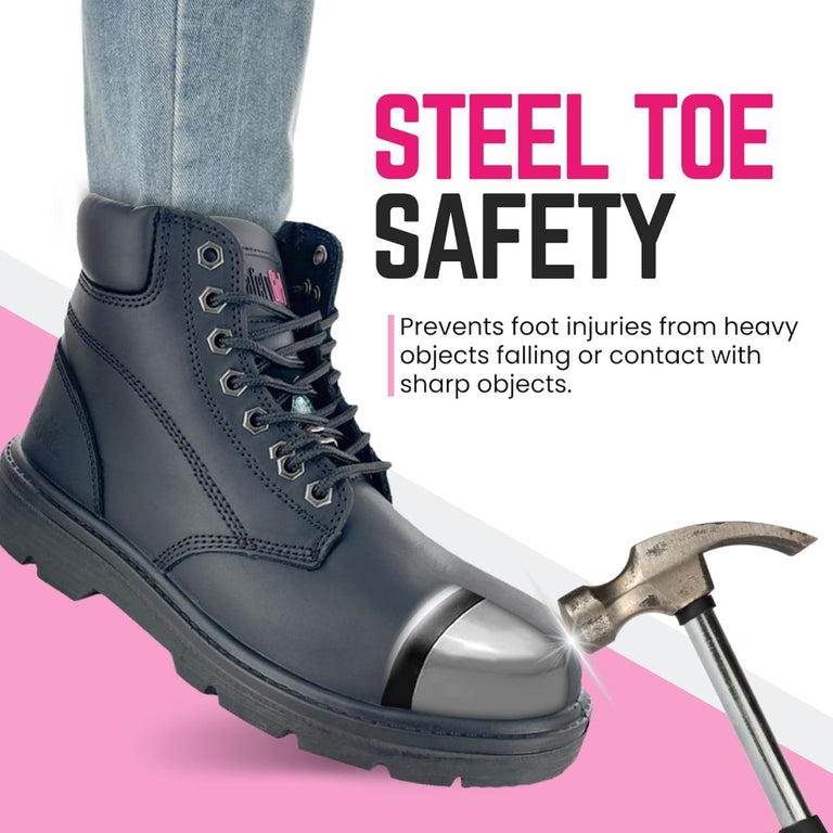 Safety Girl Women's Somerset 6" Waterproof EH PR Steel Toe Boots, Black - 15501-BLK