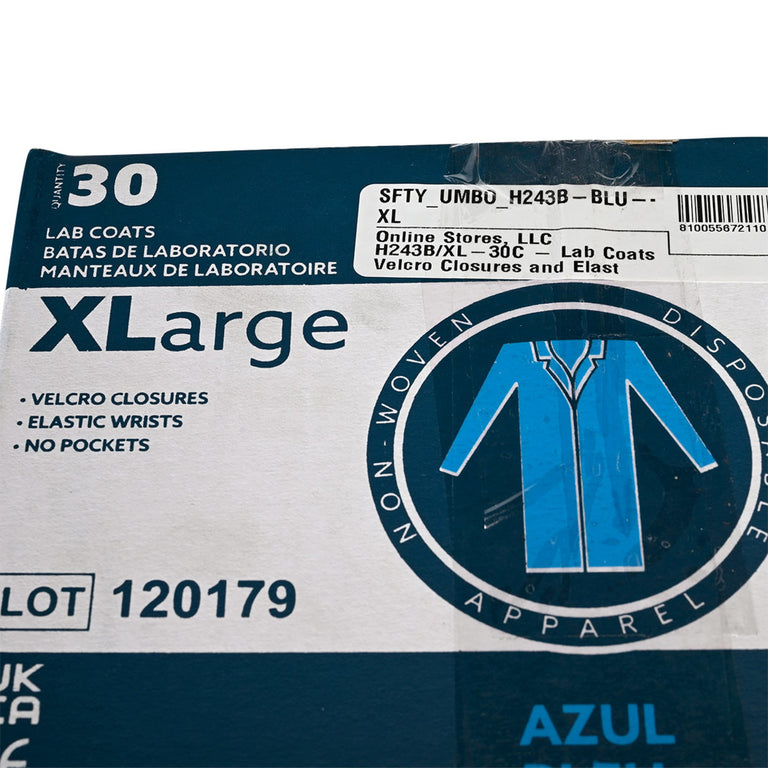 UMBO Blue Lab Coat with Velcro Closure - H243B - Box of 30