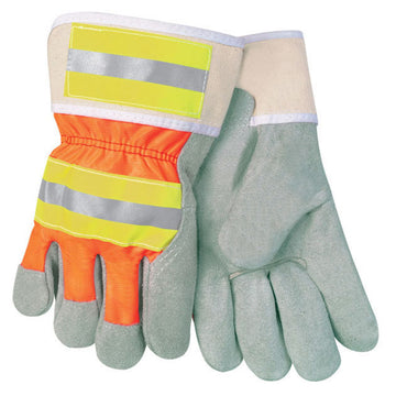 MCR Safety 12440R Hi-Vis Economy Leather Palm Gloves