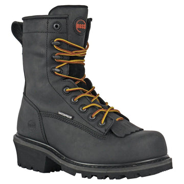 Hoss Men's Cross Cut 8" Loggers Waterproof EH Composite Toe Boots, 80114, Black, 80114, Black
