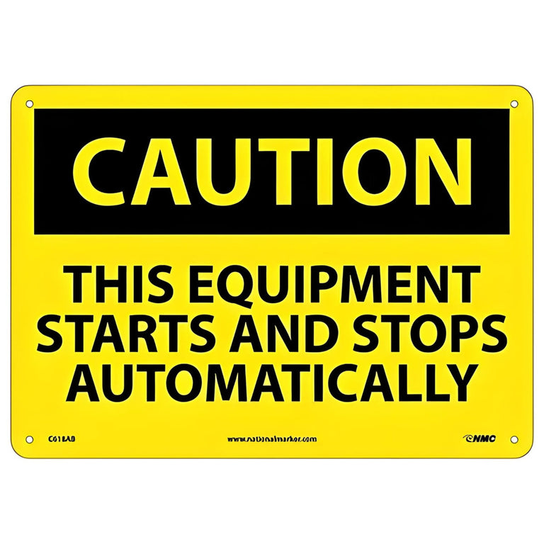 Caution This Equipment Starts And Stops Automatically 10x14 Aluminum Sign