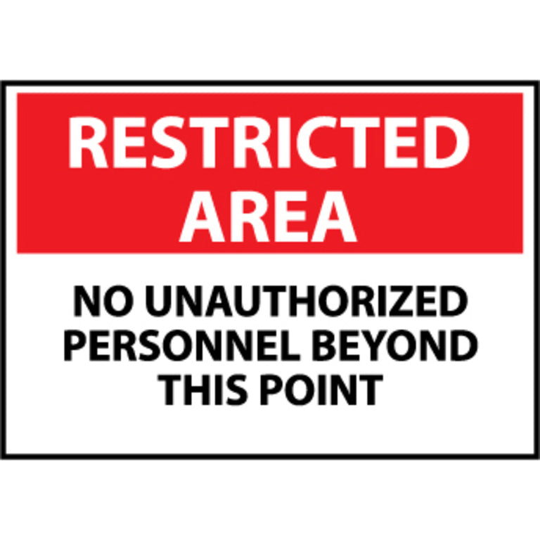 Restricted Area No Unauthorized Personnel Beyond This Point, 10x14 Plastic Sign