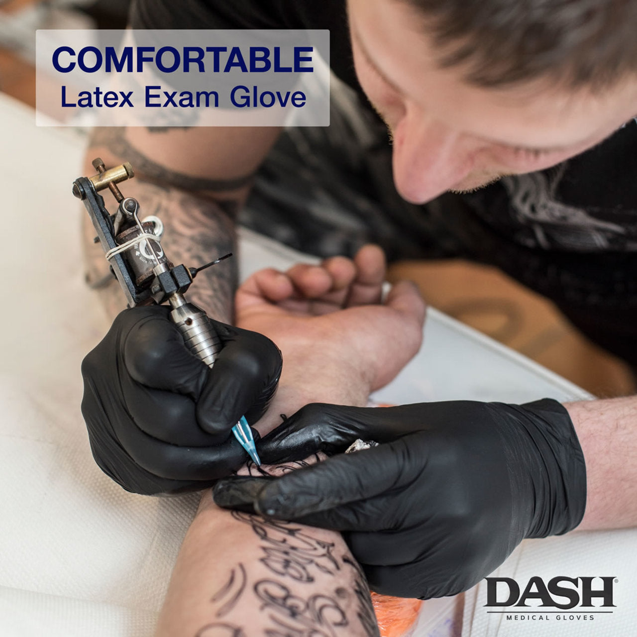 DASH Black Maxx Latex Exam Grade Disposable Gloves, Black, 6.6 mil, Box of 100