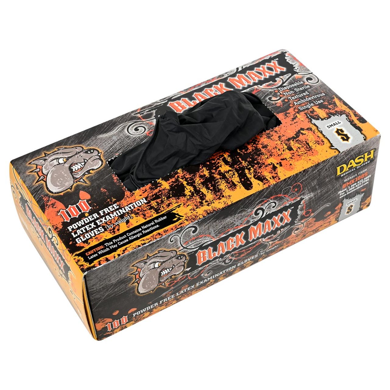 DASH Black Maxx Latex Exam Grade Disposable Gloves, Black, 6.6 mil, Box of 100