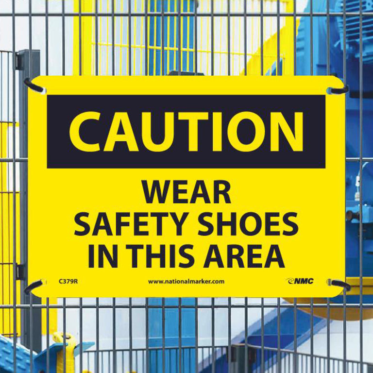 Caution Wear Safety Shoes In This Area 7x10 Rigid Plastic Sign