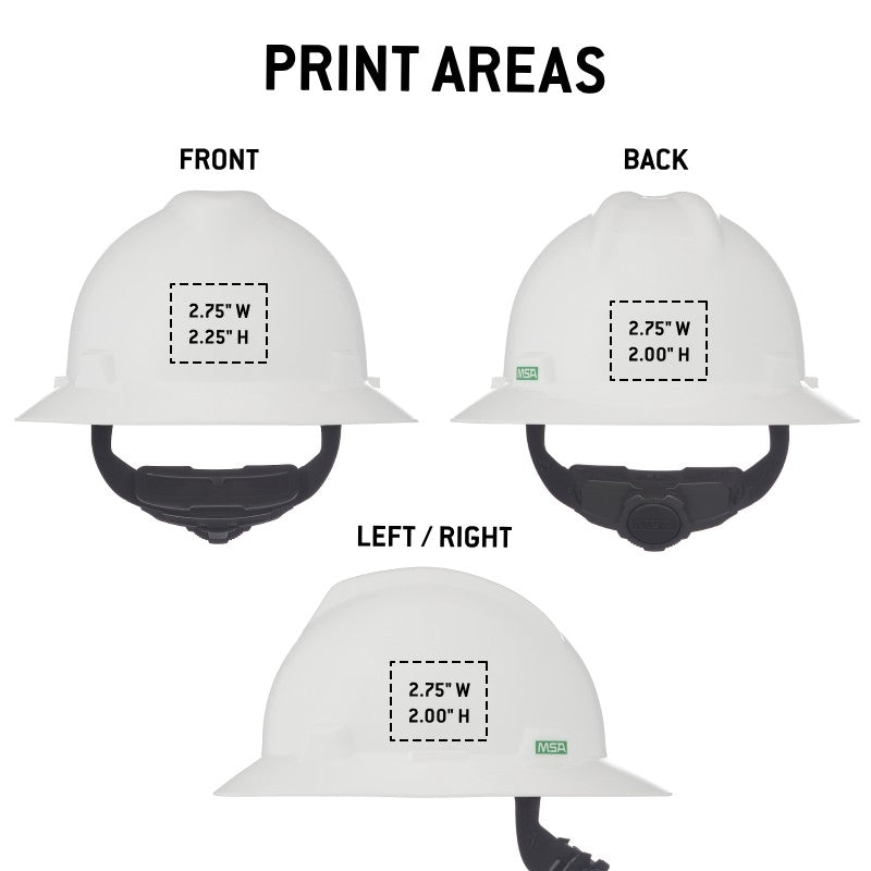 Custom MSA V-Gard Full Brim Hard Hat, Fas-Trac III Ratchet Suspension