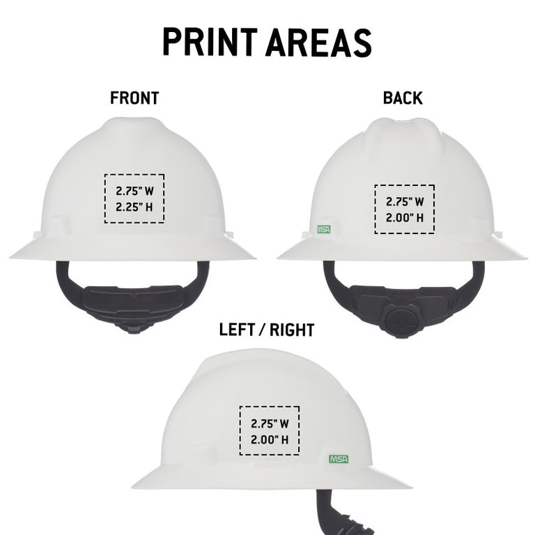 Custom MSA V-Gard Full Brim Hard Hat, Fas-Trac III Ratchet Suspension