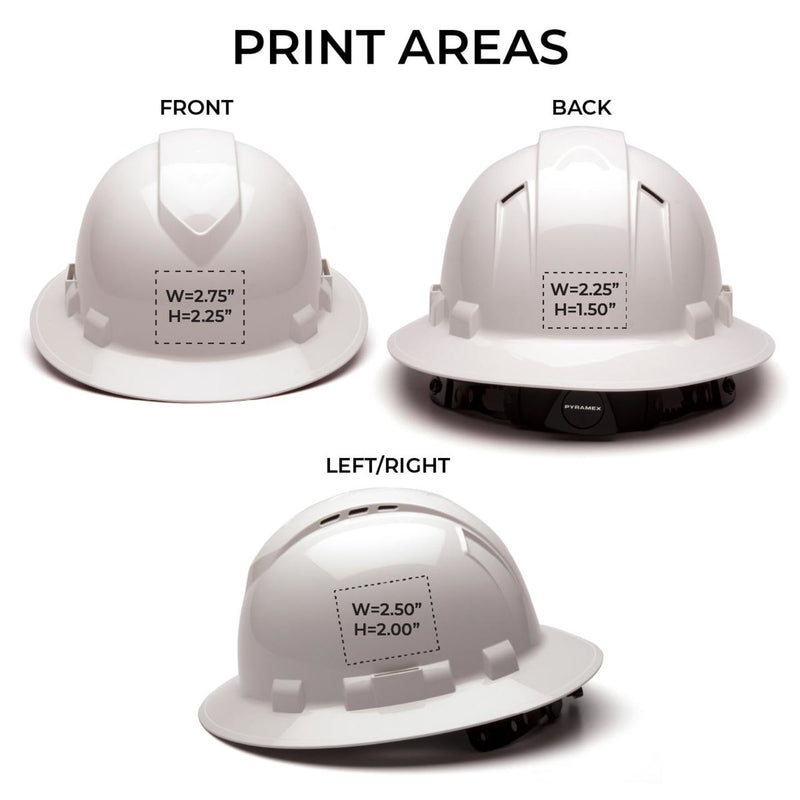 Custom Pyramex Ridgeline Vented Full Brim Hard Hat, 4-Point Ratchet Suspension