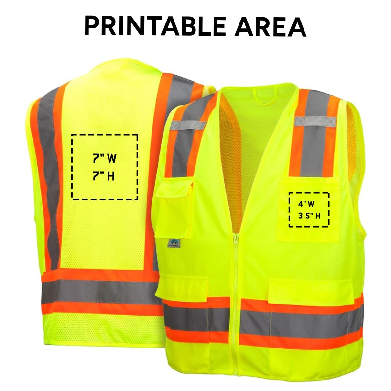 Custom Pyramex RVZ24 Type R Class 2 Hi-Vis Surveyor's Mesh Back Safety Vest