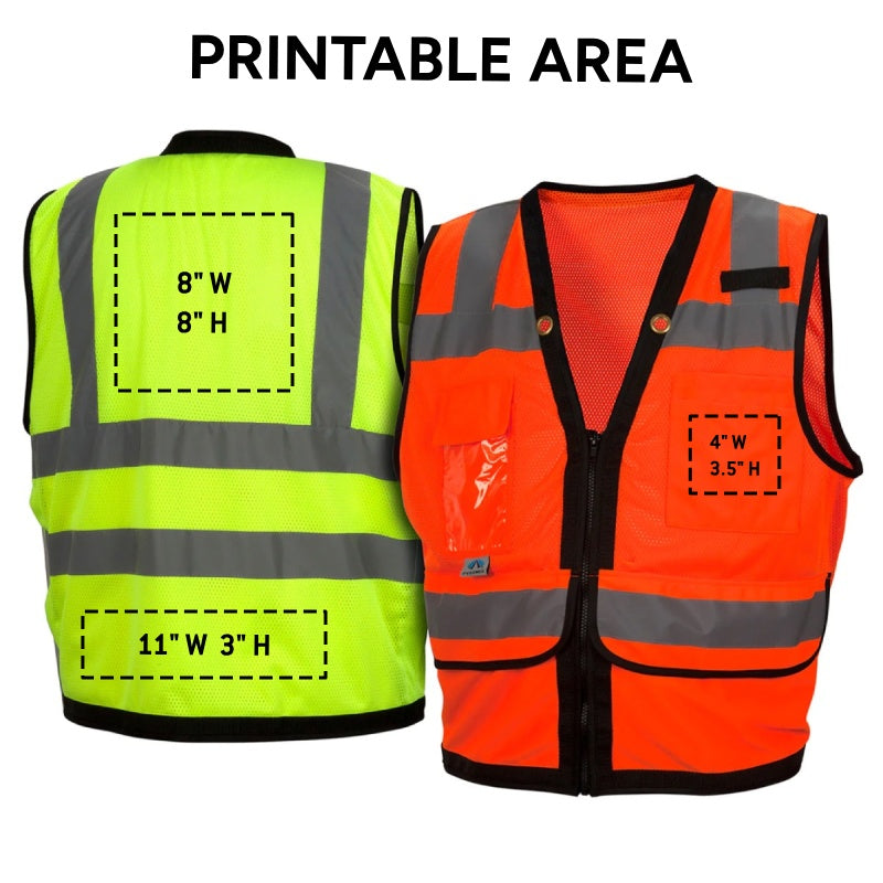 Custom Pyramex RVZ28 Type R Class 2 Hi-Vis Black Trim Mesh Safety Vest