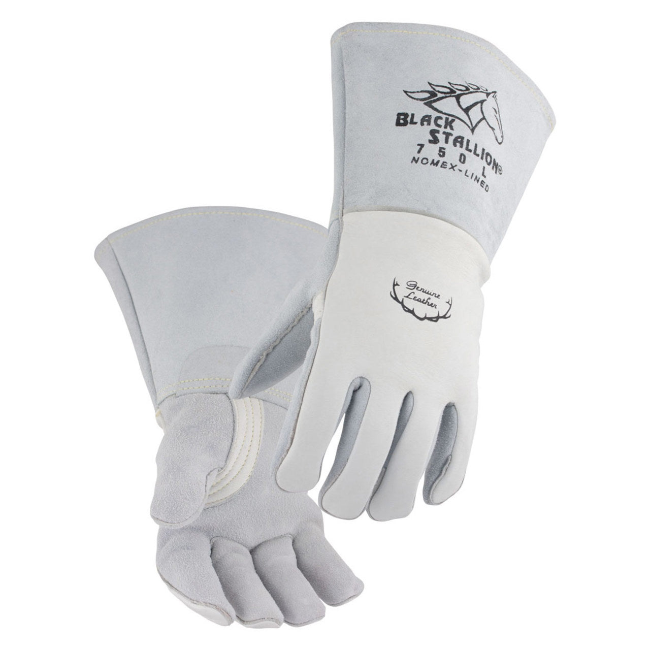 Black Stallion 750 Pearl White Premium Grain Elkskin Stick Welding Gloves with Nomex Lined Back, White