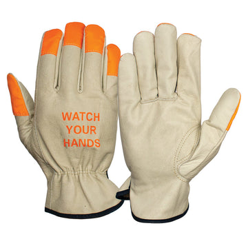 Pyramex GL2003K "Watch Your Hands" Cowhide Leather Driver Gloves, Natural