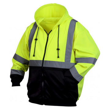 Pyramex RSZH32 Type R Class 3 Hi-Vis Lime Zip Black Bottom Hooded Sweatshirt