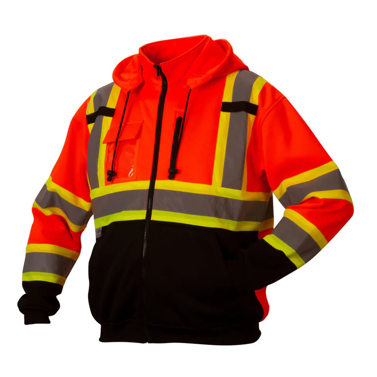 Custom Pyramex RCSZH33 Type R Class 3 High-Vis Zip Black Bottom Sweatshirt with X-Back - High Vis Lime Green
