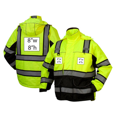 Custom Pyramex RPB36 Type R Class 3 Hi-Vis Waterproof 2-in-1 Quilt Lined Parka, Hi-Vis Lime Green