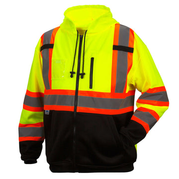 Pyramex RCSZH33 Type R Class 3 Hi-Vis Zip Black Bottom Hooded Sweatshirt with X-Back