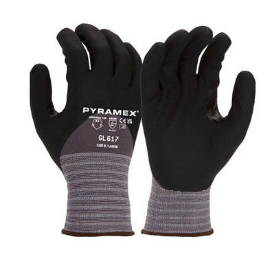 Pyramex GL617 Micro-Foam Nitrile Dipped Gloves, Gray/Black