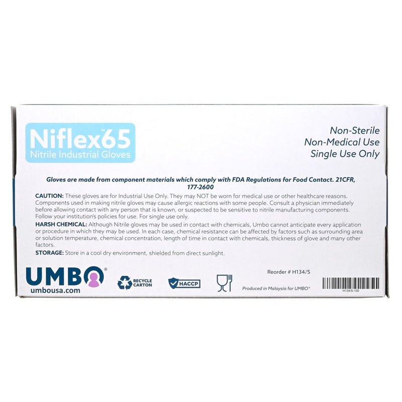 UMBO Niflex65 Nitrile Disposable Gloves, 6 mil, Blue - H134 - Box of 100