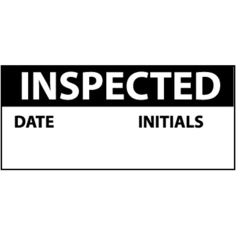 Inspected Black and White, 1 x 2.25 Pressure Sensitive Vinyl Inspection Label, 27 per Pack