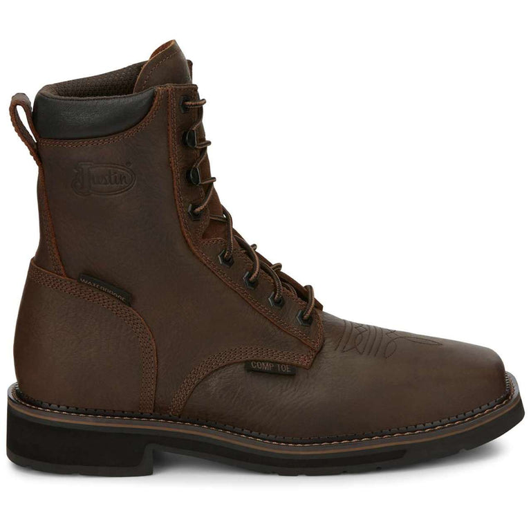 Justin Men's Driller 8" Waterproof EH Composite Toe Boots, SE462, Brown