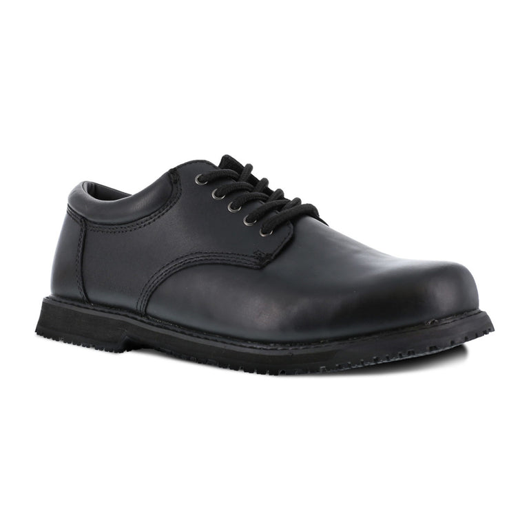 Grabbers Men's Slip Resistant Black Plain Toe Oxford, G1120